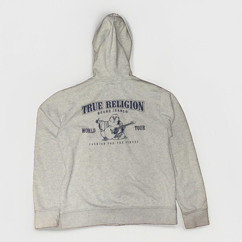 True Religion Full Zip Hoodie Grey Large 21x25 Y2K Hip-Hop Streetwear